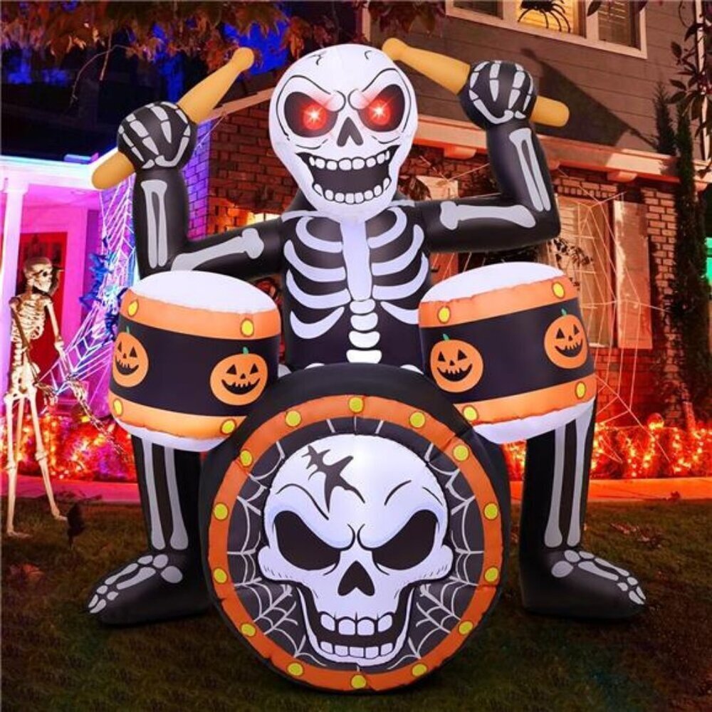 5 FT Halloween Inflatables Rock Skeleton Outdoor Decorations Blow Up Yard